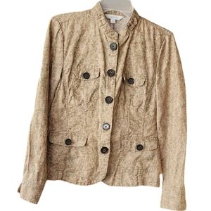 Relativity Tan Floral 100% Linen Jacket Women's Small‎